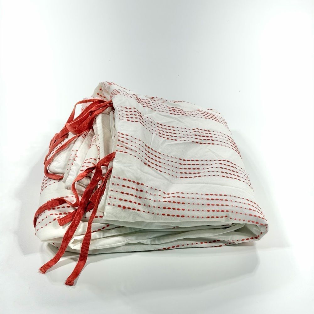 West Elm Queen rust and White threaded Striped Duvet Cover